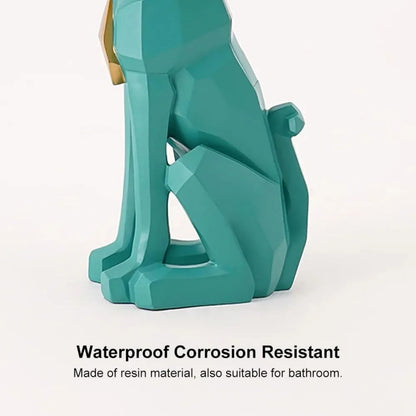 Resin Dog Sculpture Modern Geometric Standing Statue with Tissue Storage, Cute Side End Table Tray (Green)