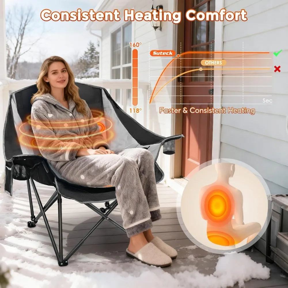 Portable Oversized Heated Camping Chair with 20,000mAh Battery, 3-Level Heat Control and Dual Heating Zones