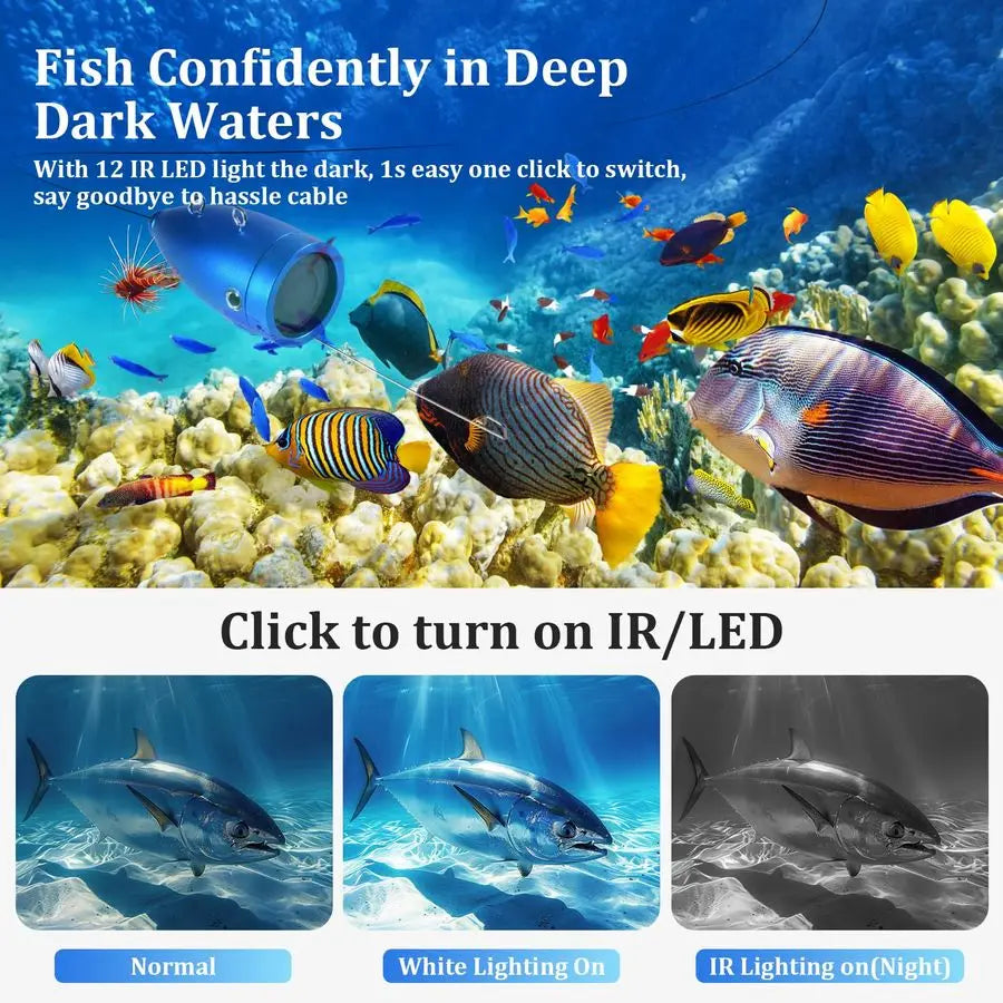 Fishing Camera, 7 IPS Monitor, Infrared Night Vision, 98ft 30M Cable Fish Finder Waterproof Portable Fish Camera for Ice, Lake,