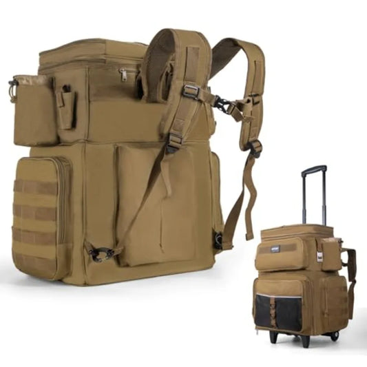 66L Rolling Tackle Box with Cooler Khaki Large Fishing Bag with Wheels for 5 3700 Trays Trays Not Included Saltwater Resistant