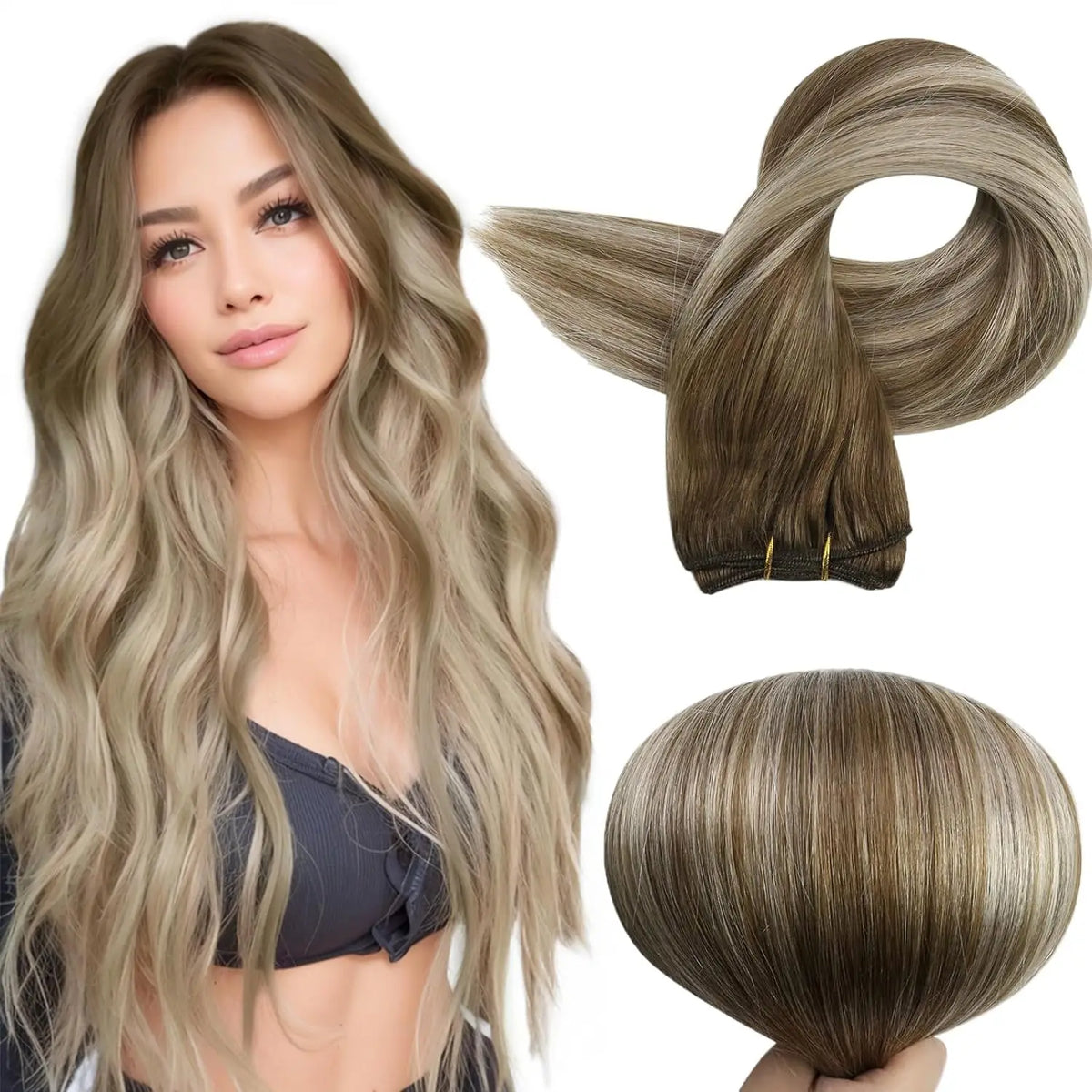 Full Shine Straight Human Hair Extensions Sew in Silky Skin Double Weft Hair Extensions For Salon