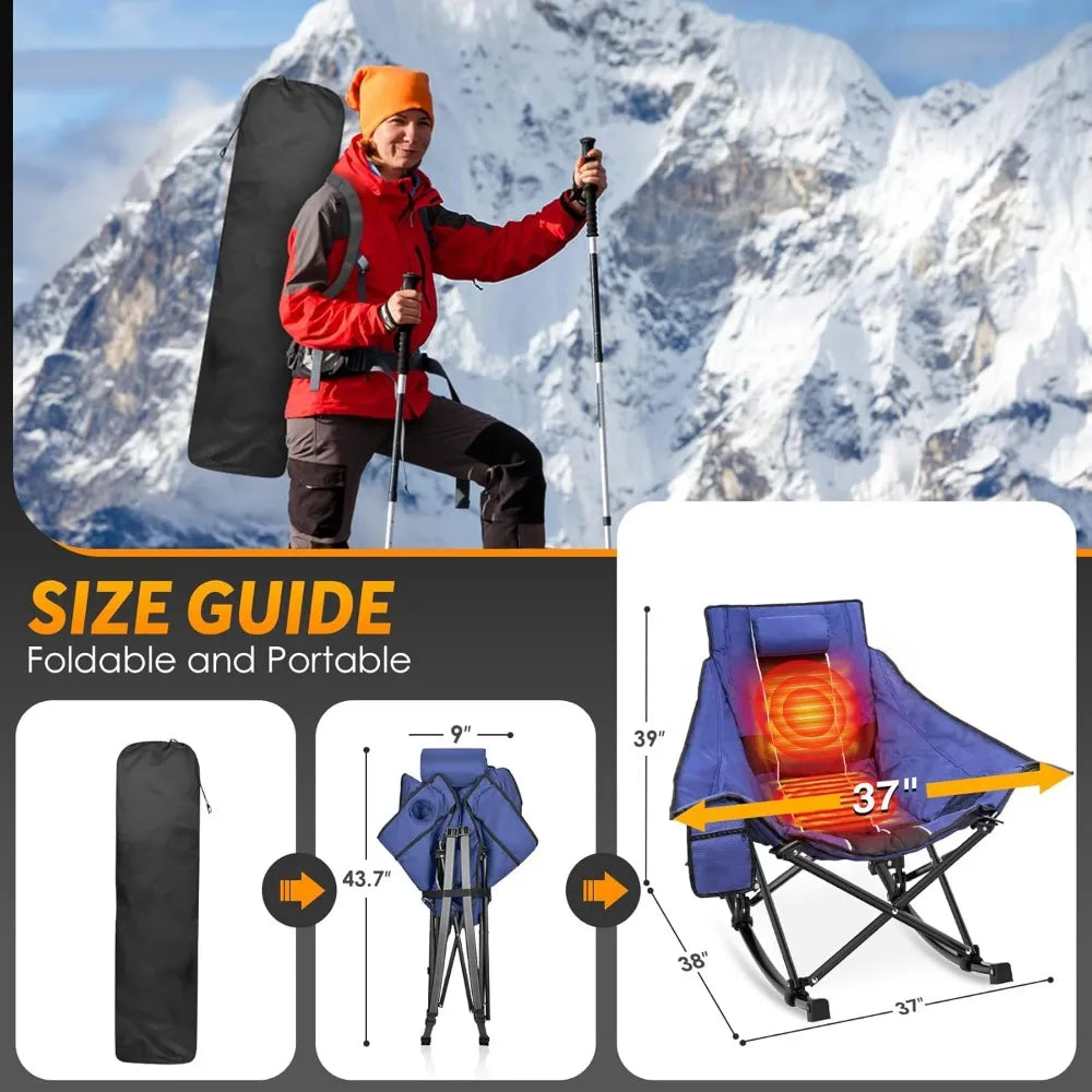 Oversized Padded Heated Camping Chair with 20000mAh Power Bank and Carry Bag