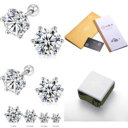 Moissanite Stud Earrings for Women and Men - GRA Certified Platinum Plated Sterling Silver Hypoallergenic Flat Back Earrings