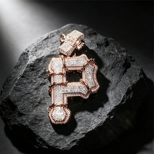 Hip Hop Iced Out 3D Barbed Wire Letter P with Money Pendant Necklace Punk Streetwear Jewelry Gift For Rapper Boy Girl Men Women Stage Outfit Daily Wear Party Accessory Micro Pave Cubic Zirconia 18K Gold Plated Rose Gold Thorn