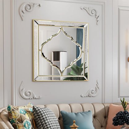 Wall Mirror 600/800mm Square Mirror Modern Accent Mirror with Gold Edge for Livingroom Diningroom Bathroom Bedroom Decor