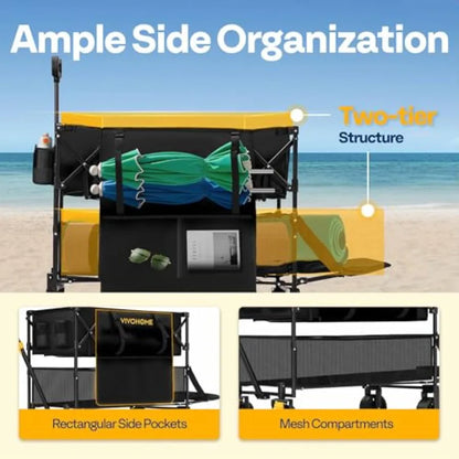 400L Large Capacity Double Decker Collapsible Wagon 500lbs Heavy Duty Utility Folding Cart with Big Wheels 53 Extended for Camp