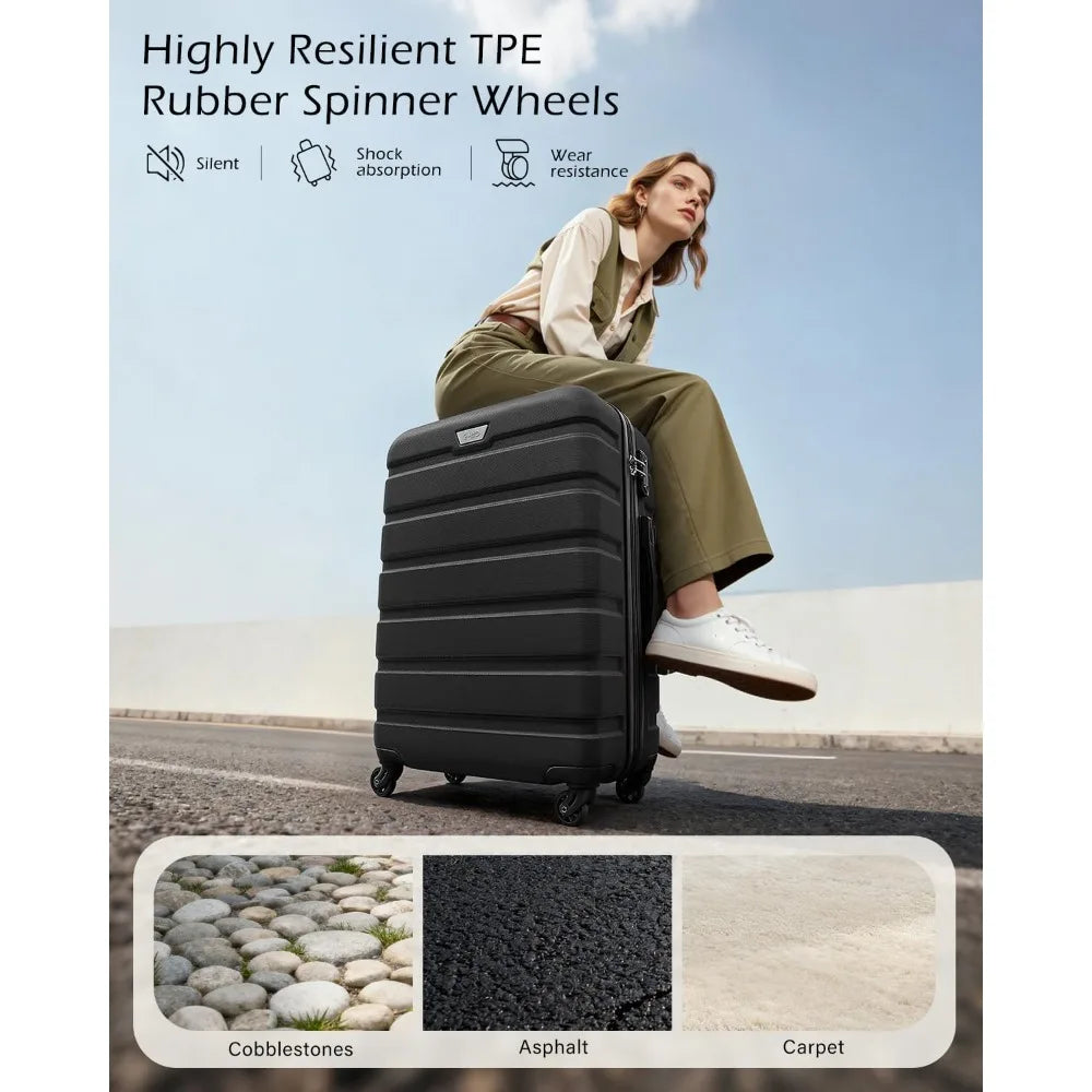 Coolife 3-Piece Hardshell Spinner Luggage Set with TSA Lock - Black (20, 24, 28)