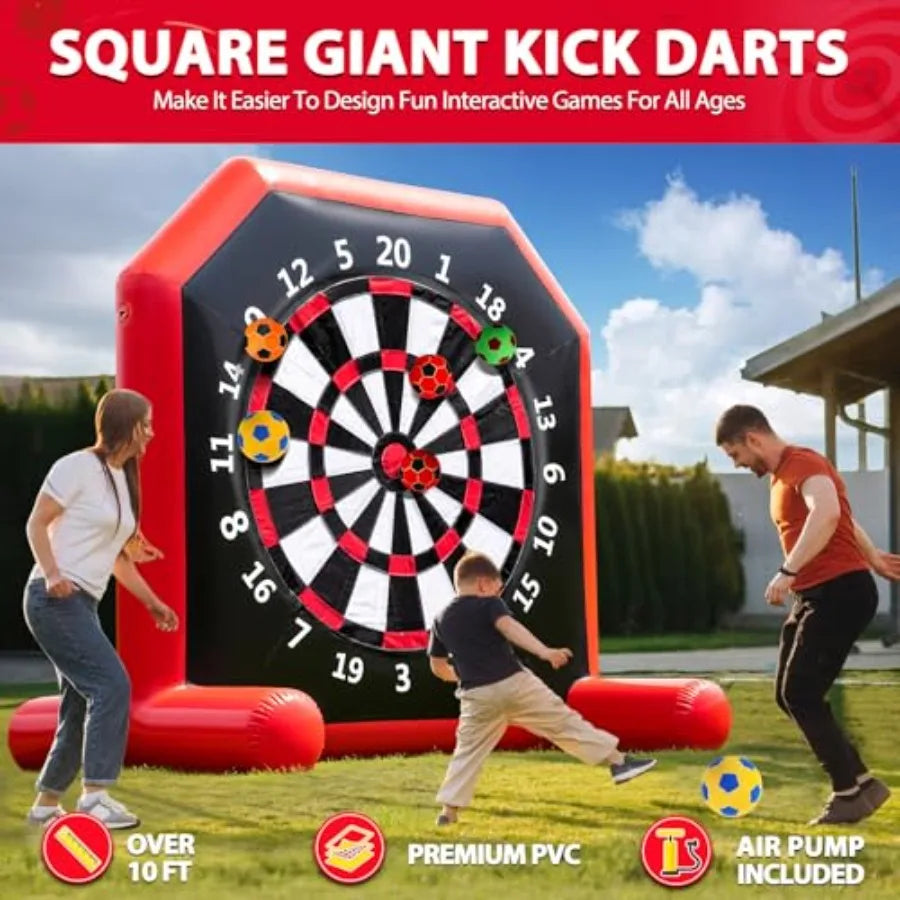 10FT Inflatable Giant Kick Darts Board Outdoor Soccer Dart Board with 4 Balls Giant Kick Darts Soccer Dartboards with Air Pump