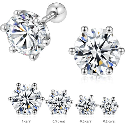 Moissanite Stud Earrings for Women and Men - GRA Certified Platinum Plated Sterling Silver Hypoallergenic Flat Back Earrings