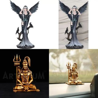 Fantasy Dark Angel Fairy Statue with Two Crows, 24H Large Decorative Sculpture for Home Garden