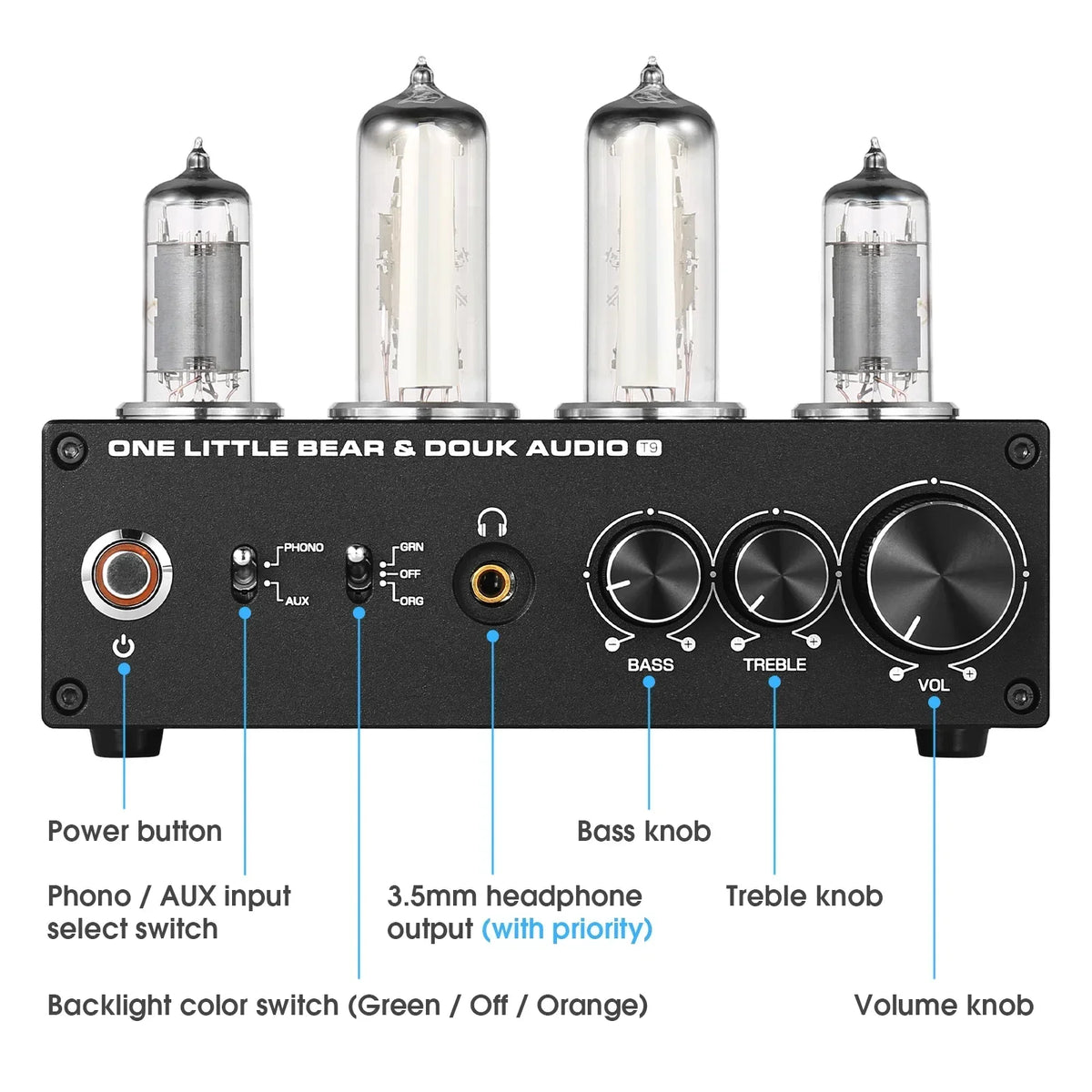Nobsound T9 Mini 6E2 MM/MC Phono Stage Turntable Preamp HiFi Stereo Audio Vacuum Tube Preamplifier Dekstop Headphone Amp