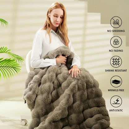 Oversized Warm Thick Bubble Plush Faux Fur Throw Blanket, Soft Cozy for Couch Bed Living Room (Grey, 75x90in)