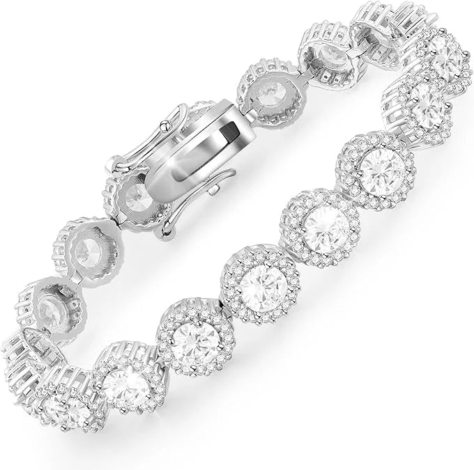 Morganite tennis bracelet - 5mm morganite bracelet, women's lab diamond bracelet, 18k white gold tennis bracelet, sterling silve
