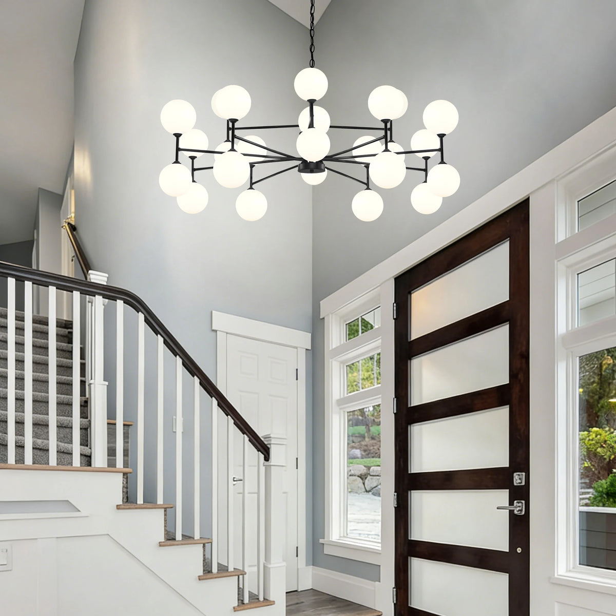 24-Light Sputnik Chandelier Black with Glass Shades Bubble Chandelier for Dining Room Living Room Sputnik Light Fixtures