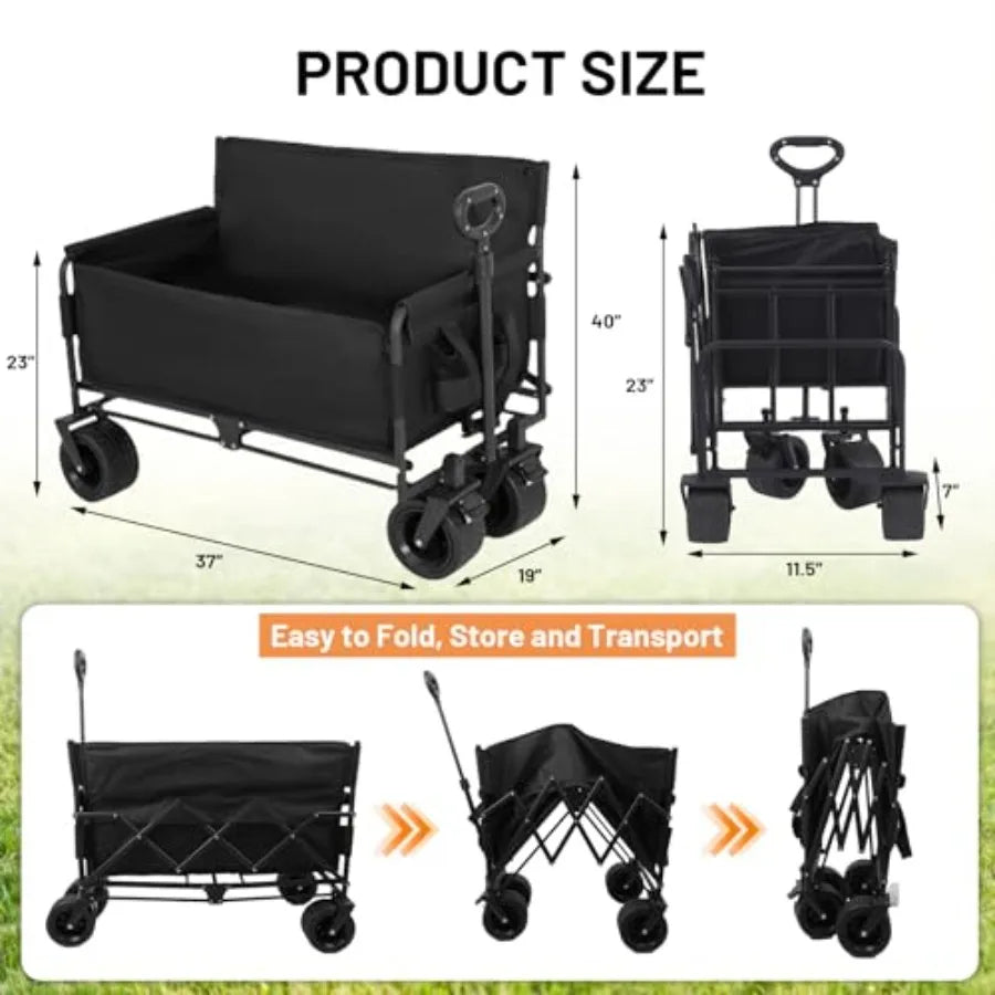 Collapsible Heavy Duty Wagon Bench Love Seat with Big Wheels for Sand Camping Shopping Sports - 500 LBS Capacity Durable Fabric