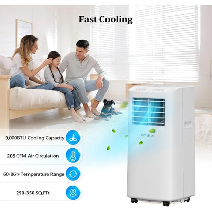 9000 BTU Portable Air Conditioner with Remote Control 3-in-1 Room AC Unit Fan Dehumidifier Digital Display 24H Timer Installati