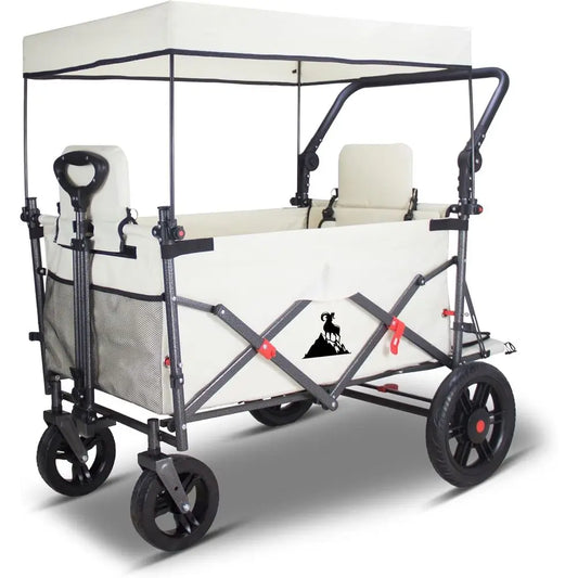 Collapsible Foldable Wagon Cart with Quick-Release Wheels & 2 Seats Camping Wagon- Heavy-Duty Utility Wagon 265LBS Capacity for
