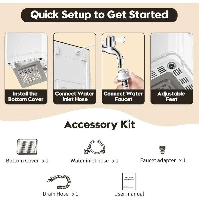 28 lbs Portable Washing Machine, Fully Automatic Portable Washer with LED Display, 10 Wash Cycles, 5 Water Levels