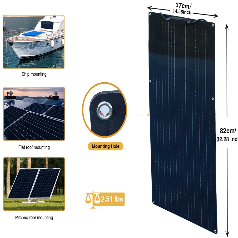100W Flexible Solar Panel Monocrystalline Silicon 50W 100 Watt Solar Panels For Boat Car Motorhome Yacht 12v/24V Battery Charge