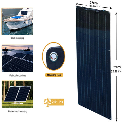100W Flexible Solar Panel Monocrystalline Silicon 50W 100 Watt Solar Panels For Boat Car Motorhome Yacht 12v/24V Battery Charge