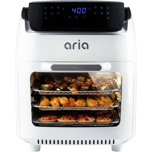 Aria 10 Qt. Touchscreen Air Fryer Oven with Premium Accessory Set and Recipe Book in White Ideal for Healthy Cooking Quick Meal