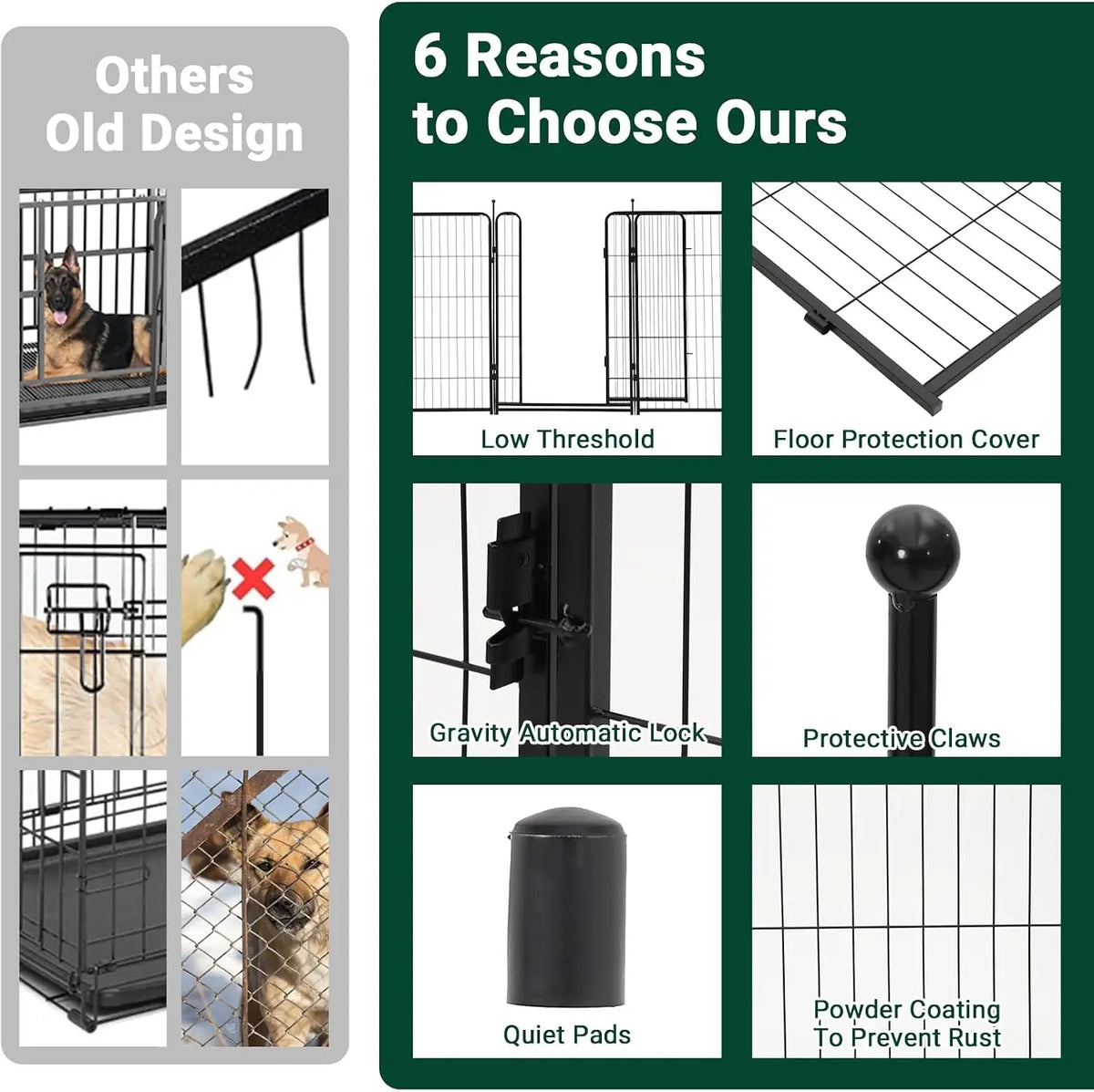 16 Panels Dog Playpen Heavy Duty Pet Fence Indoor Outdoor Pet Safety Isolation Barrier for Puppy Dog Supplies Wide Door Low Threshold, Quick Tool-Free Setup