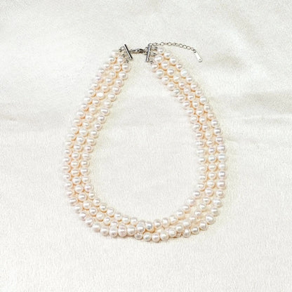 MYSOYA Classic White Freshwater Pearl Three-layer Necklace 6-7mm With Gift Box Birthday/ Wedding Gift For Her Christmas/New Year