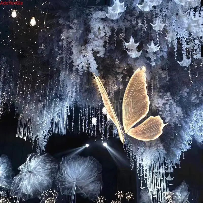 Wedding Ceiling Light Butterflies LED Lace Lamp Romantic Creative Hanging Butterfly Road Load Walkway on Party Stage Lights.
