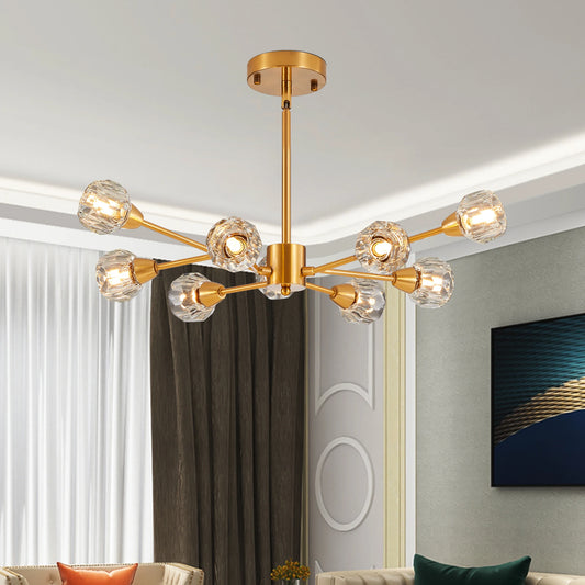 Modern 9-Light Crystal Chandelier Chrome Or Golden Finish for Living Room Bedroom Dining Room over Table Lighting