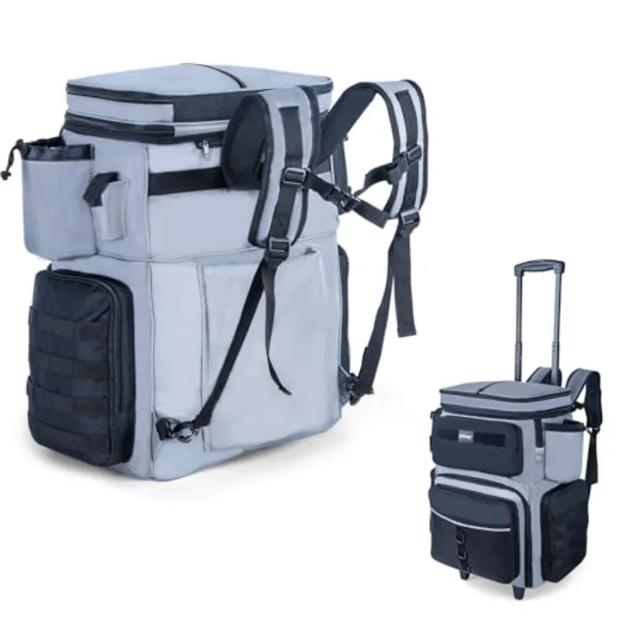 66L Rolling Tackle Box with Cooler Gray Large Fishing Bag with Wheels for 5 3700 Trays Trays Not Included Saltwater Resistant T