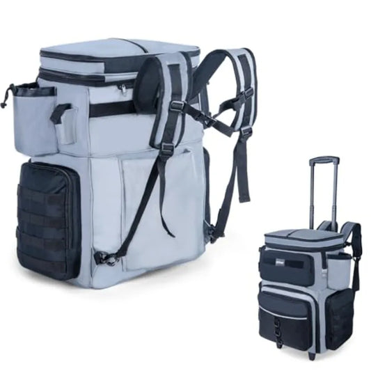 66L Rolling Tackle Box with Cooler Gray Large Fishing Bag with Wheels for 5 3700 Trays Trays Not Included Saltwater Resistant T