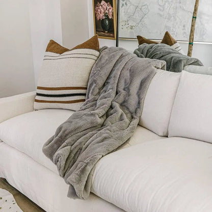 Minky Designs Ash Gray Minky Blanket – Ultra Soft Faux Fur Throw Blanket for Couch, Bed & Home – Fluffy, Warm & Luxurious – Posh