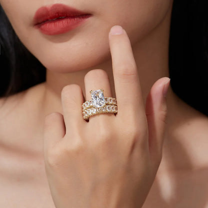 8*12mm 5 Carat D Color Moissanite Ring 925 Sterling Silver 18K Gold Plated Zircon Full Set Engagement Statement Ring