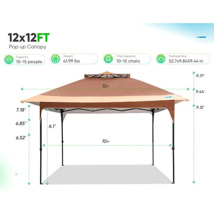 12x12FT Outdoor Pop up Canopy Tent, 420D Oxford Fabric, SPF50 + Sun Protection, Easy Setup Gazebos Ideal for Backyard & Camping
