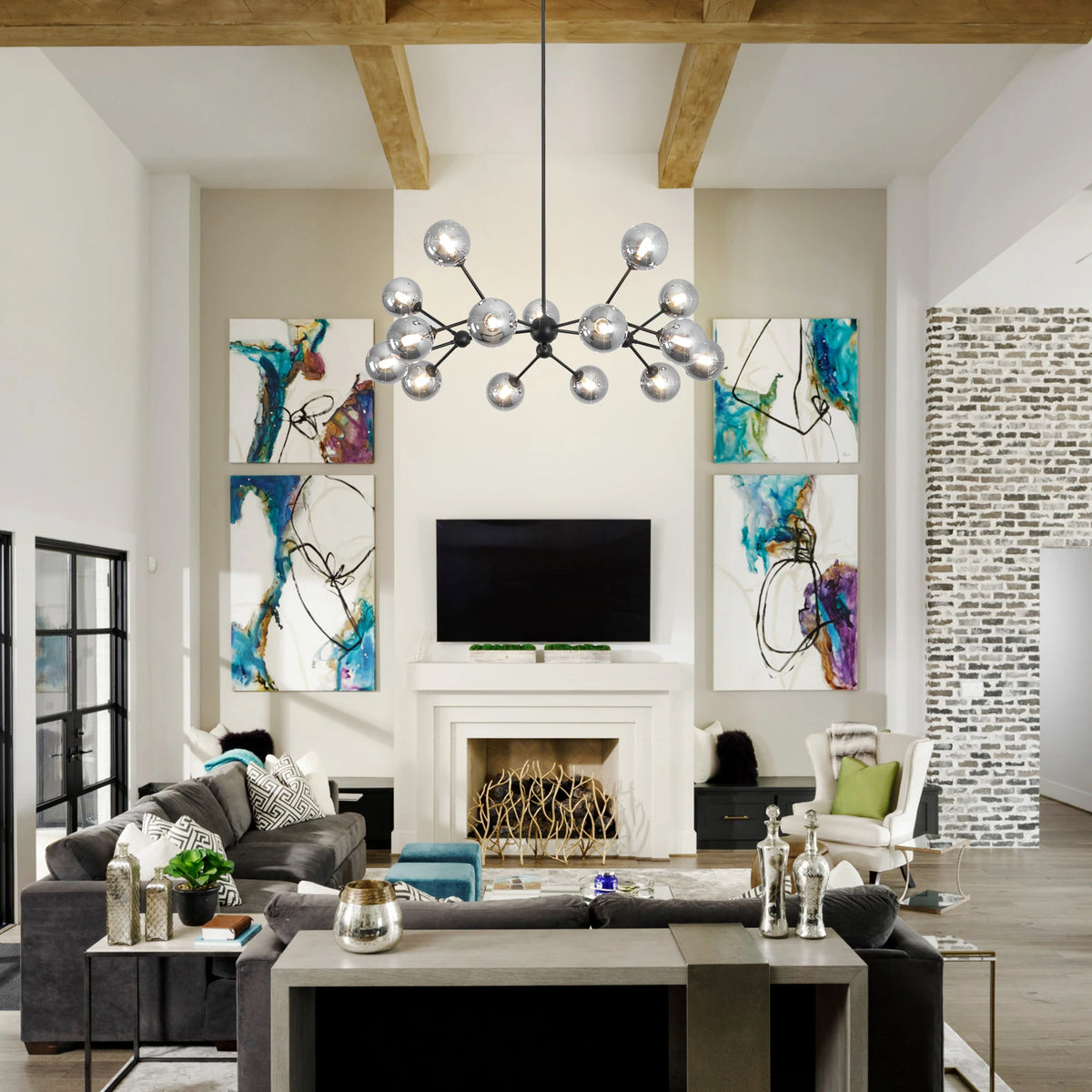 Chandelier Living Room Light Fixtures 15-Lights Sputnik Chandelier Bubble Glass Chandelier for Foyer Dining Room