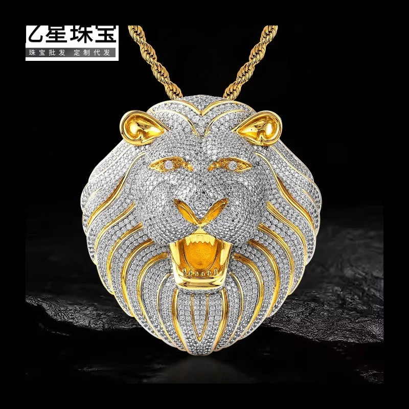 Purely Handmade Custom Hip-hop Pop Pendant, Copper Inlaid Zircon Personalized Trend Big Lion Head Necklace