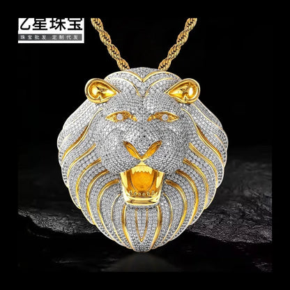 Purely Handmade Custom Hip-hop Pop Pendant, Copper Inlaid Zircon Personalized Trend Big Lion Head Necklace