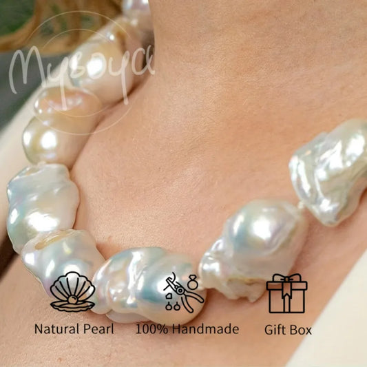 MYSOYA 14-18mm White Baroque Freshwater Pearl Necklace Large Natural Classic Elegant Pearl Collar Gift Box For Wedding Birthday