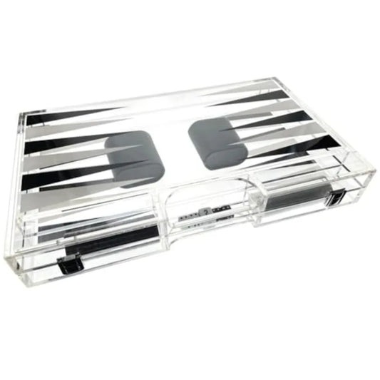 Luxe Acrylic Backgammon Set Deluxe Portable Folding Game Set with Dice and Cups for Home Travel and Social Gatherings Elegant B