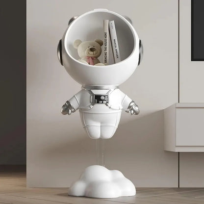 Modern Astronaut Sculpture Floor Figurine with Storage for Home Decoration, Side Table Accent, White Spaceman Ornament