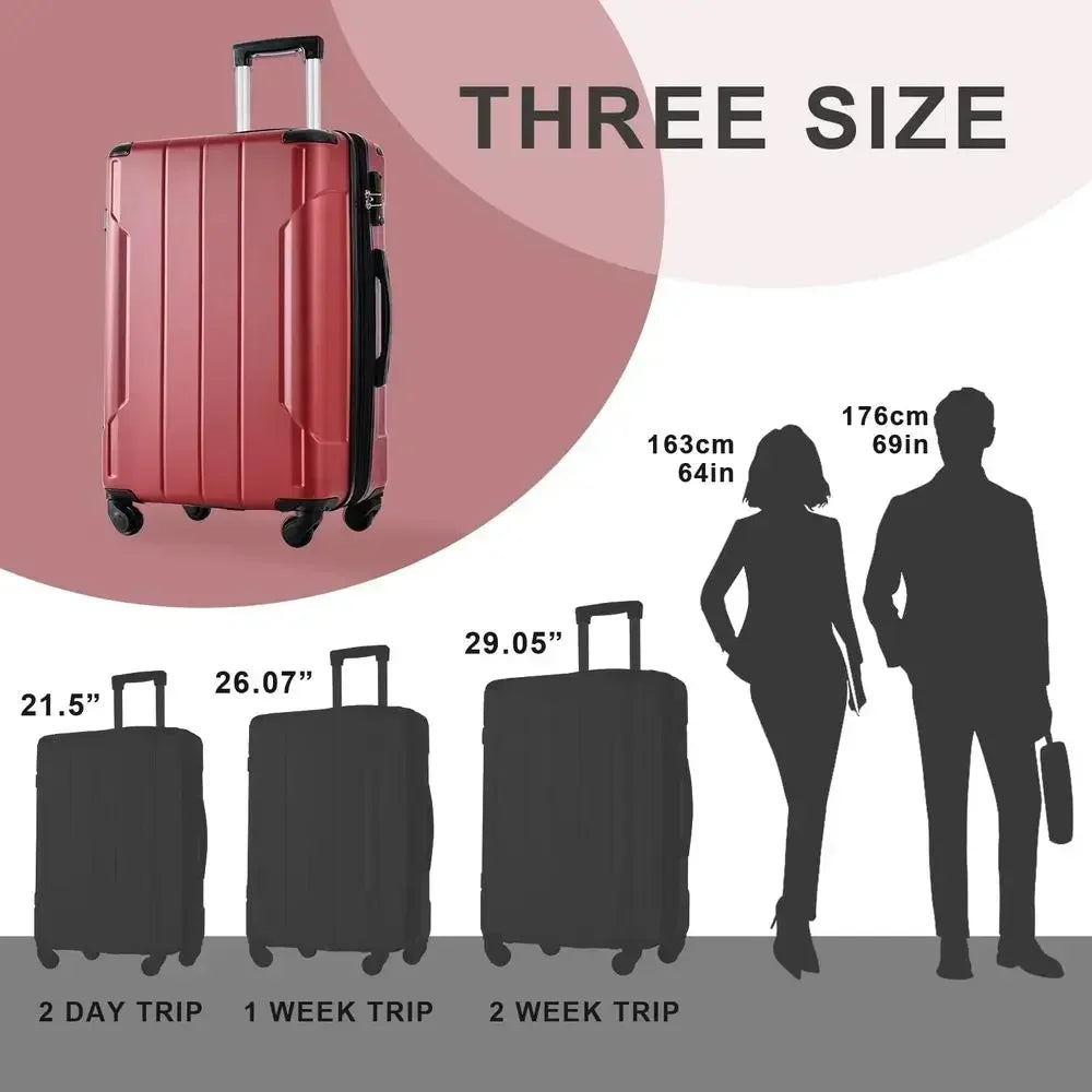 3-Piece Expandable Spinner Luggage Set with Protective Guards - Red