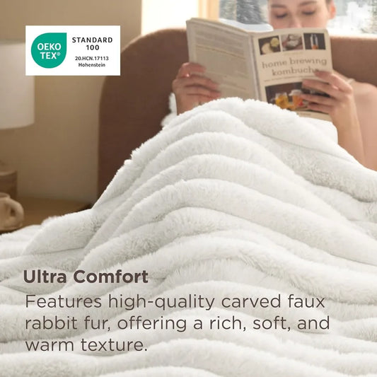 Queen Size Faux Fur Duvet Cover Set - White Soft Cozy Shaggy Winter Warm Luxury Fuzzy Bedding Comforter Cover with 2 Pillowcase