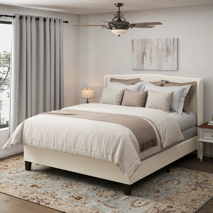 King Size Bed Frame:49.21" High Upholstered Headboard,27.17" Footboard,Teddy Velvet,12 Slats,Wood Feet,No Box Spring Needed(Whit