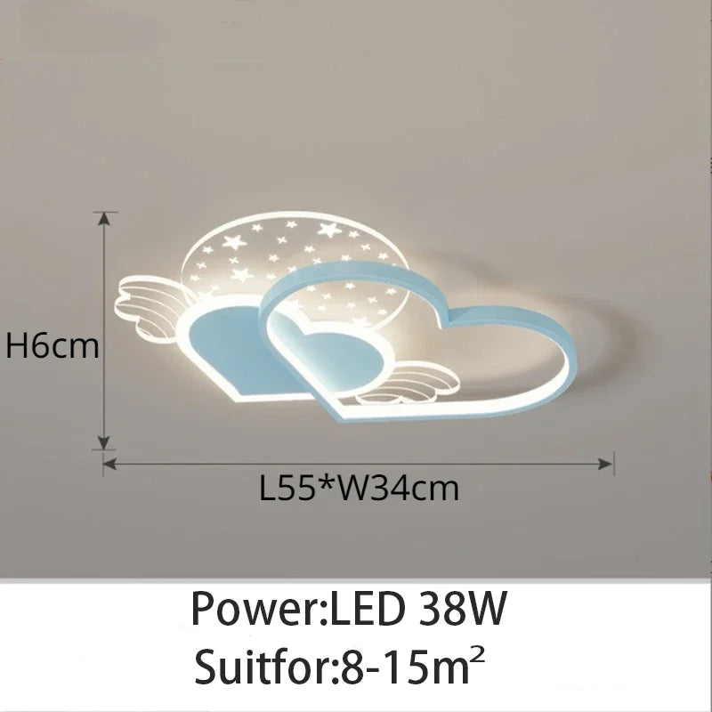 Creative Cartoon Ceiling Lamp Living Room Children's Bedroom Boy Girl Pink Love Wings Chandelier Warm Romantic Room Decor Light