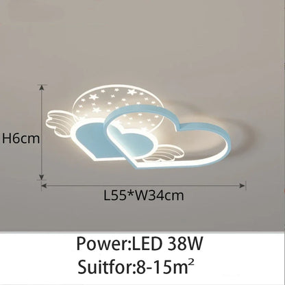 Creative Cartoon Ceiling Lamp Living Room Children's Bedroom Boy Girl Pink Love Wings Chandelier Warm Romantic Room Decor Light