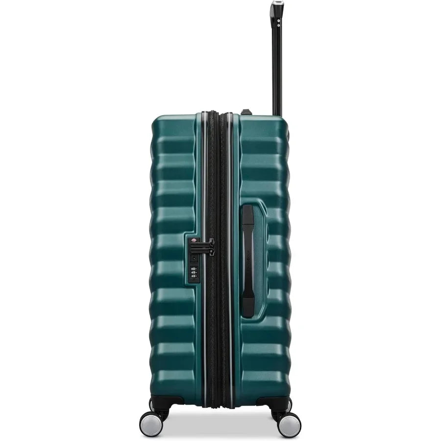 Hard-Sided 24-Inch Lightweight Checked Medium Expandable Element Suitcase: Durable, 360° Spinner Wheels, Adjustable Telescopic