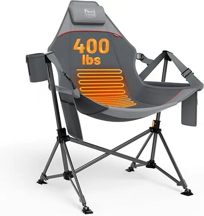 Oversized Portable Folding Rocking Camp Chair with Adjustable Backrest and Seat Height for Hammock Camping
