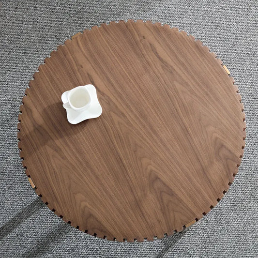 Living room circular coffee table -31.5 inches, modern minimalist living room small coffee table with sturdy base, walnut wood