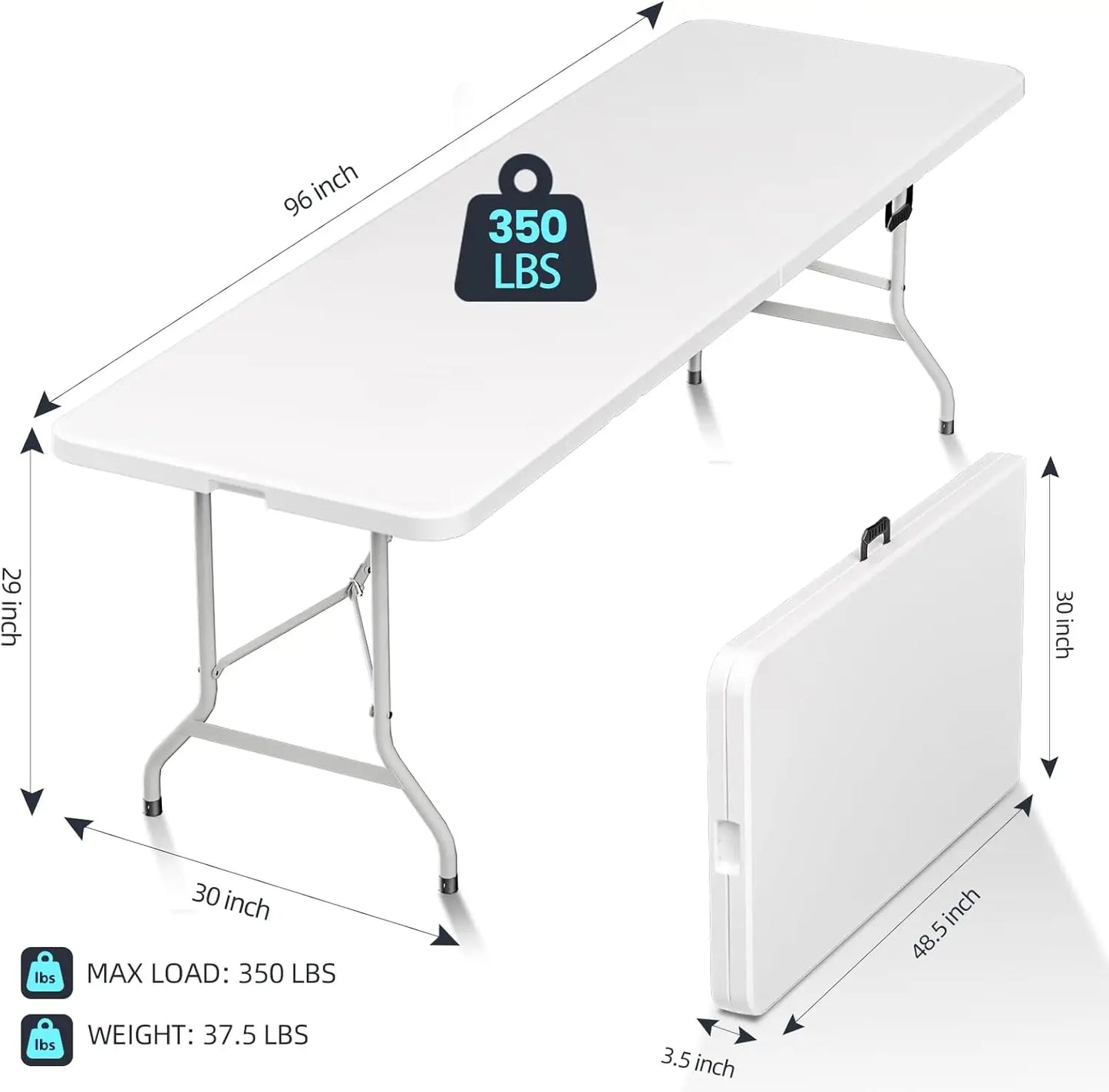 8 ft Folding Picnic Table with Handle & Safety Locks, Portable Outdoor Indoor Plastic Dining Table for Camping, Picnic, Party