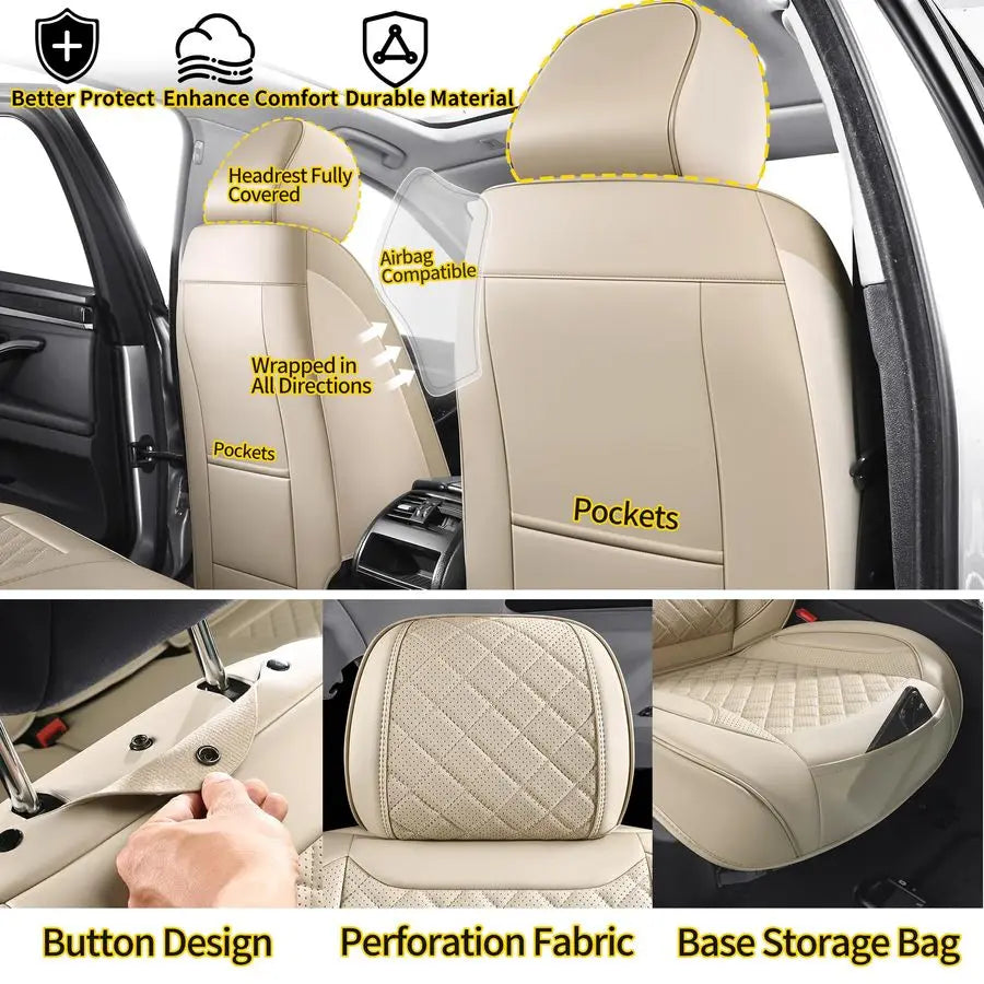 Automotive Car Seat Covers Front Pair Set Fit for Most Cars SUV Sedans Trucks Waterproof Leatherette Car Seat Covers Accessories